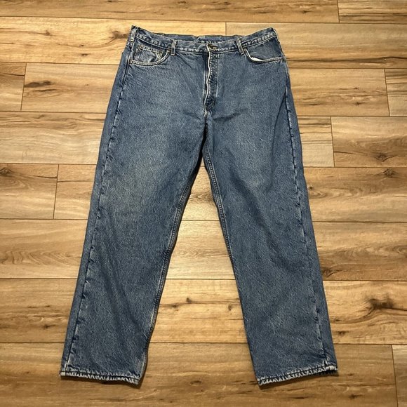 Men's Carhartt Fleece Lined Jeans SZ 42 x 32 VTG USA Made Denim Blue B155 DST - Picture 1 of 12